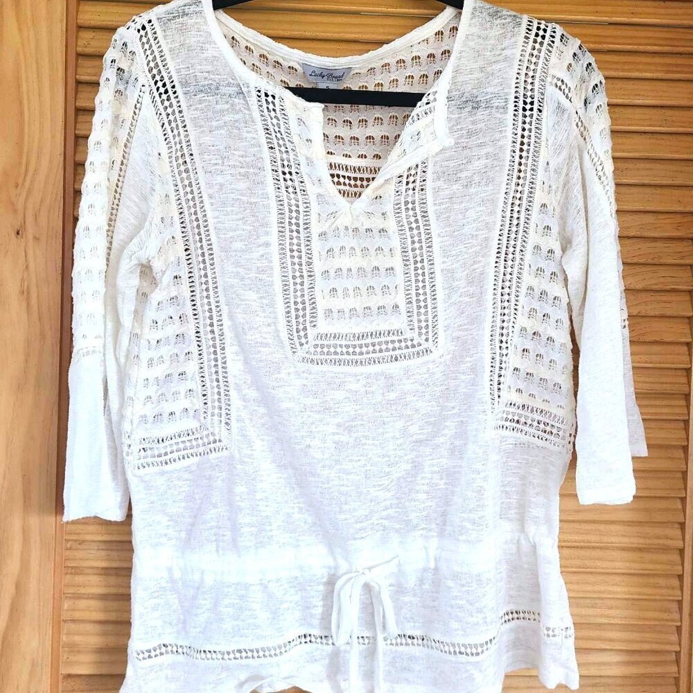 Lucky 70s Peasant Boho Lace Crochet Bohemian Cowgirl Top Blouse SMALL Hippie‎